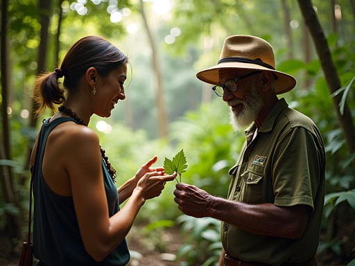Knowledge sharing session with indigenous guide in Amazon rainforest