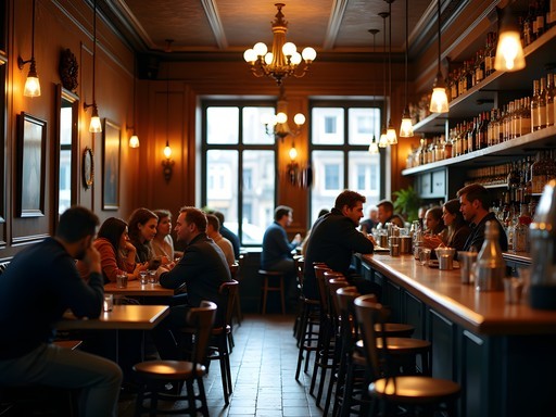 Evening atmosphere at historic Amsterdam café with locals and travelers