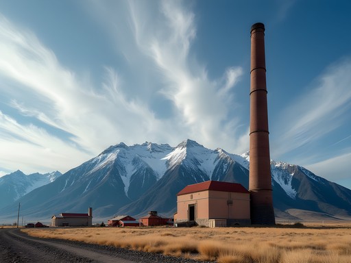 Towering Anaconda Smelter Stack against Montana mountain backdrop