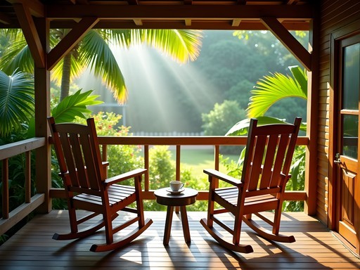 Simple guesthouse veranda in Anna Regina with tropical garden view
