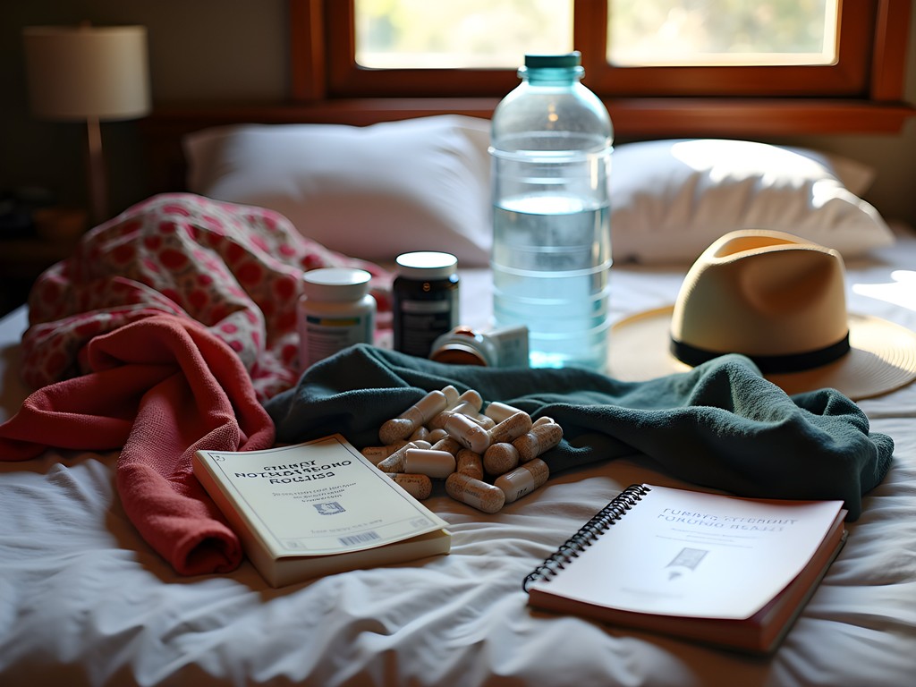 Senior woman organizing travel essentials for Madagascar trip