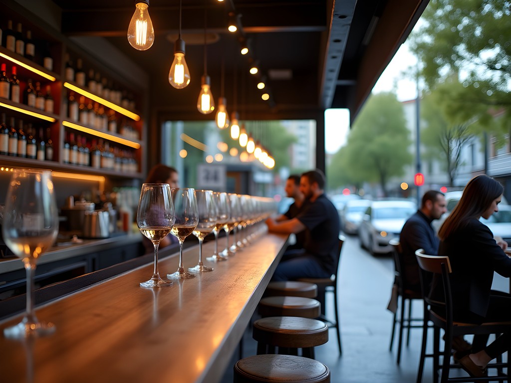 Cozy wine bar interior on Ponsonby Road Auckland with solo traveler at bar