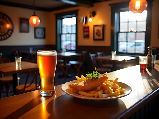 Solo traveler enjoying a craft beer and meal at The Liberal Cup Public House in Augusta