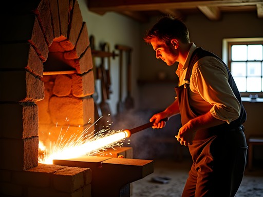 Traditional blacksmithing demonstration at Old Fort Western in Augusta Maine