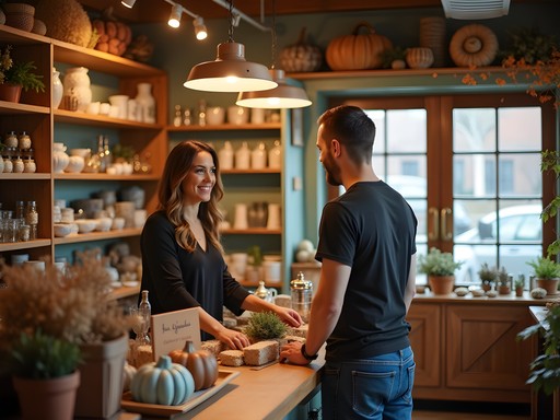 Interior of an artisan shop in Aurora with handcrafted goods and fall decorations