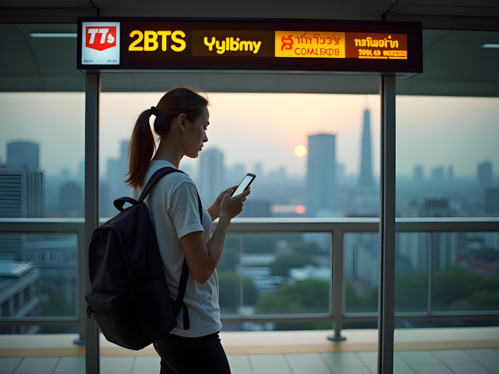 Woman safely using Bangkok's BTS Skytrain system