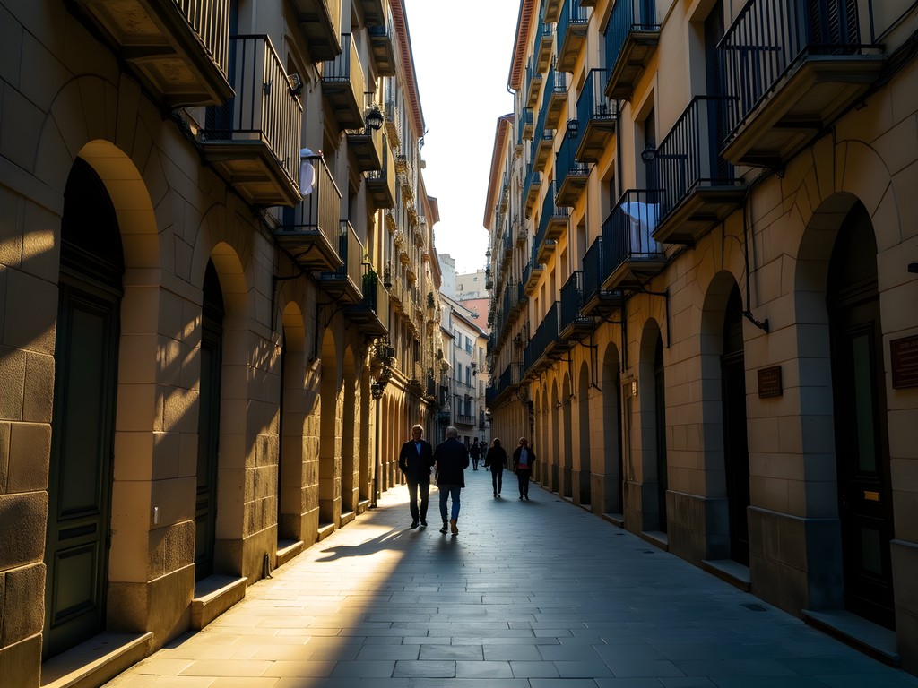 Narrow medieval streets of Barcelona's Gothic Quarter with laundry hanging between buildings