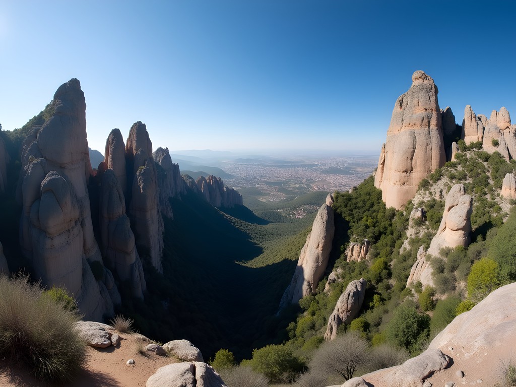 Panoramic mountain views from hiking trails above Montserrat Monastery