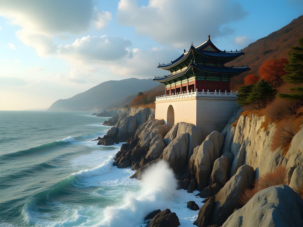 Haedong Yonggungsa Temple perched on rocky coastline in Busan, South Korea