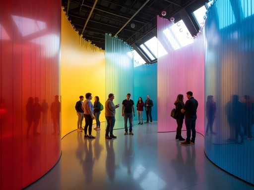 Interactive exhibit at Bellevue Arts Museum with colorful glass installation