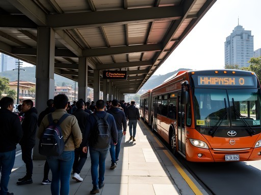 TransMilenio station in Bogota with safety features highlighted
