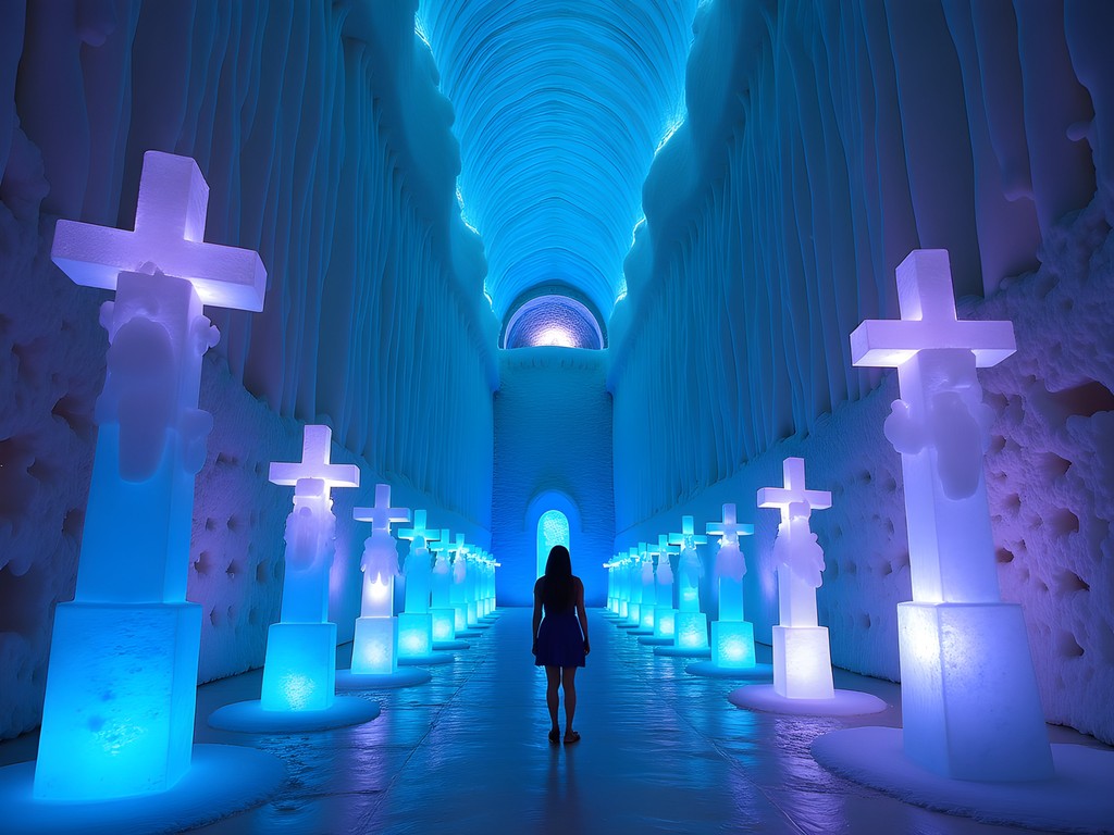 Dramatic lighting in the main chamber of Zipaquirá Salt Cathedral