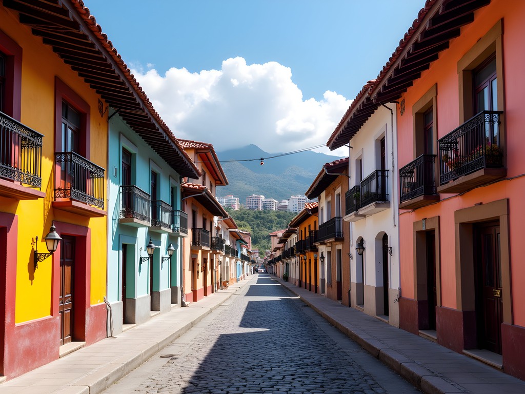 Colorful buildings in La Candelaria contrasted with modern Chapinero district in Bogota