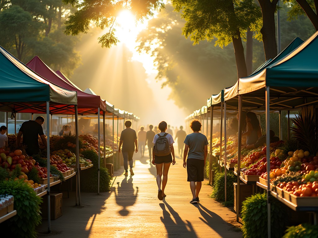 Early morning at Davies Park Market in Brisbane with fresh produce and local vendors