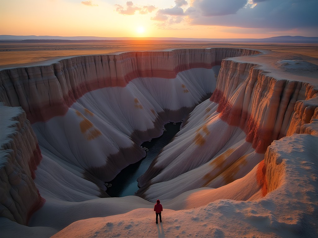 Horseshoe Canyon badlands formation near Drumheller Alberta at sunset with layered sediment