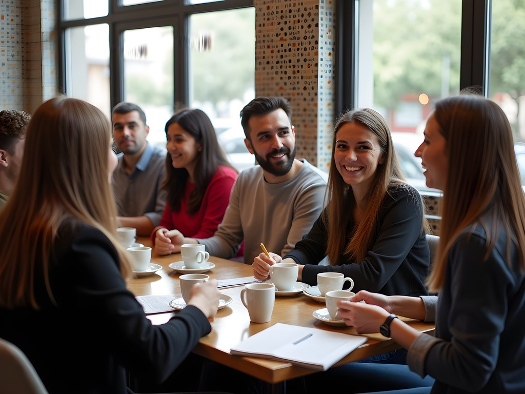 Language exchange meeting at Café Rihab in Casablanca with diverse participants