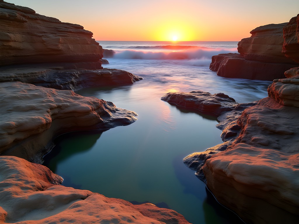 Natural tide pools at Boca do Inferno in Cascais at sunrise with dramatic coastal rock formations