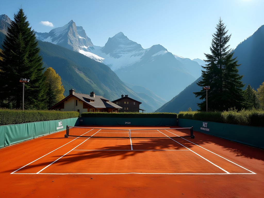 Tennis Club de Chamonix clay courts with Mont Blanc view