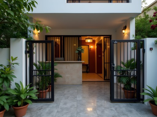 Secure entrance of a boutique guesthouse in Chennai with proper security features