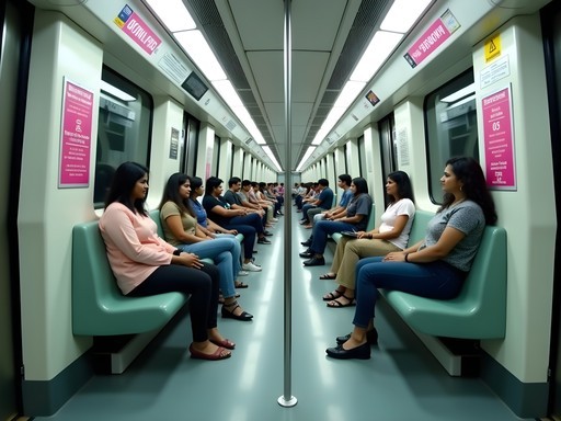 Women's section in Chennai Metro with clear signage and security features