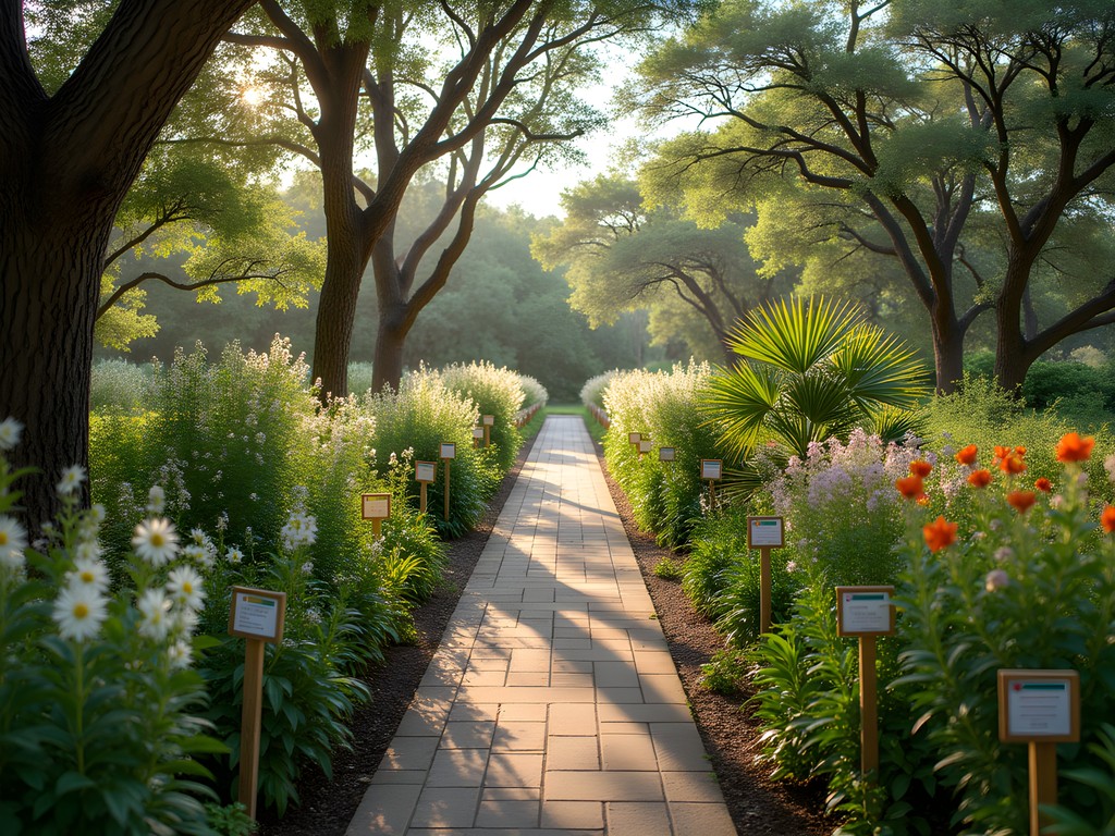 Medicinal plant garden with labeled native species at South Texas Botanical Gardens