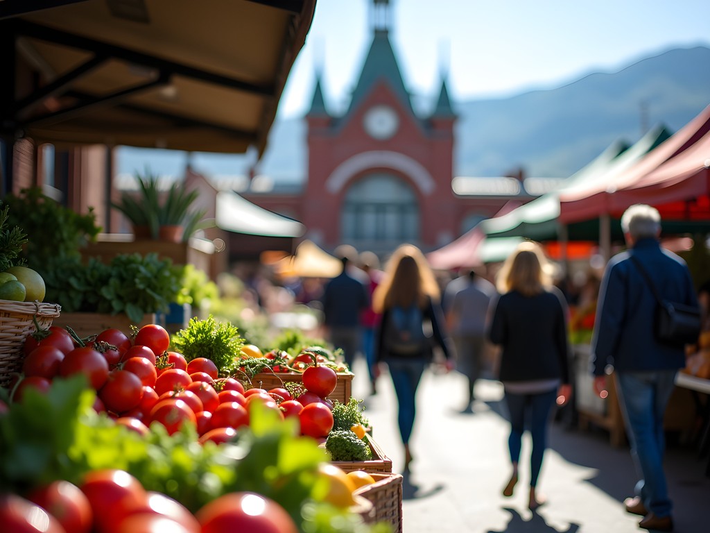 Union Station Farmers Market in downtown Denver with local vendors and shoppers