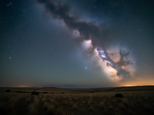 Spectacular night sky showing Milky Way over North Dakota prairie landscape near Dickinson