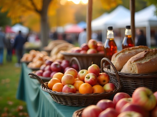 Vibrant fall farmers market in Door County with local produce and artisanal goods