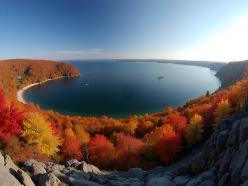 Panoramic view from Eagle Tower in Peninsula State Park during peak fall foliage