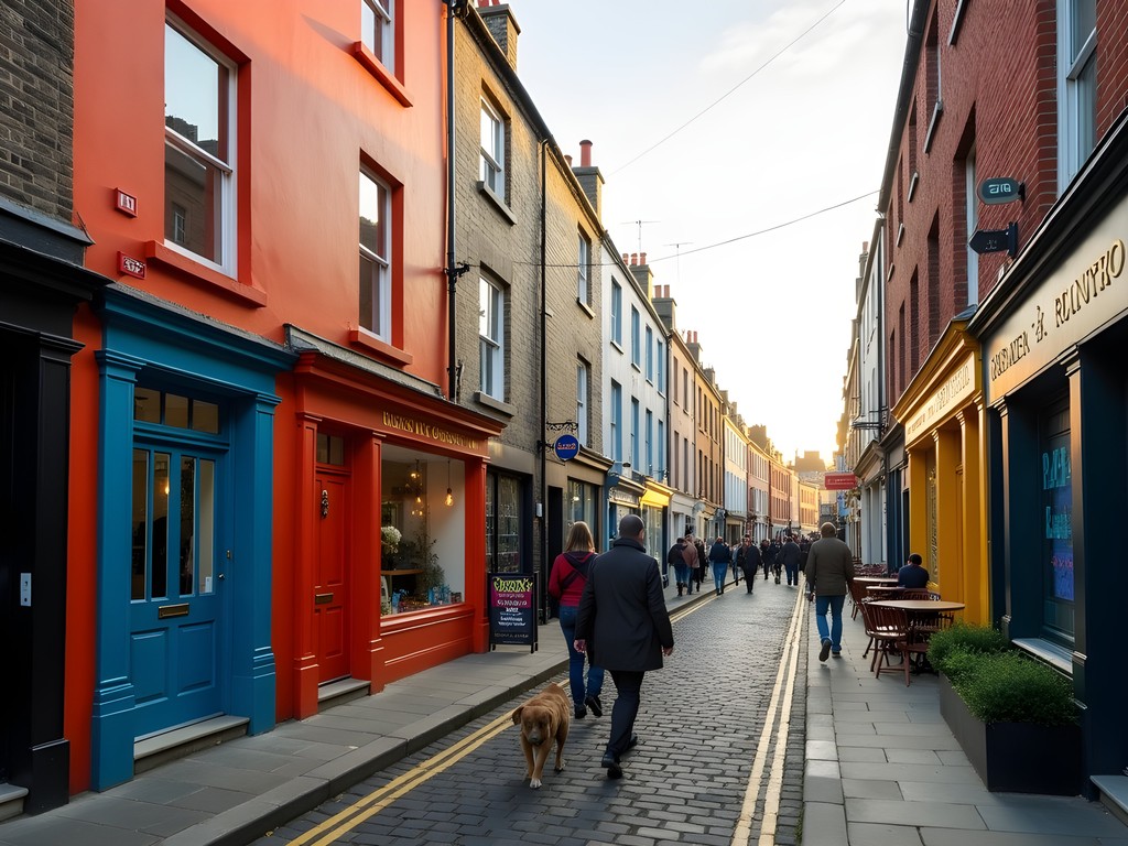 Colorful row houses and local shops in Dublin's Stoneybatter neighborhood