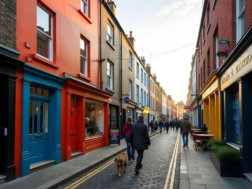 Colorful row houses and local shops in Dublin's Stoneybatter neighborhood