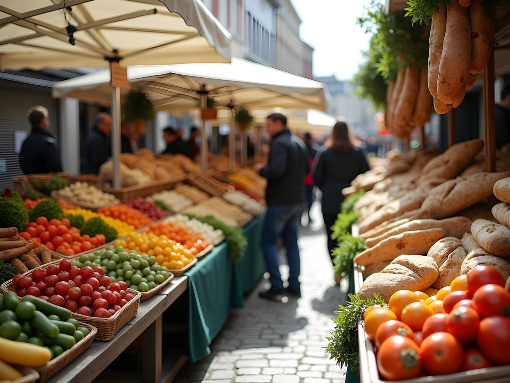 Colorful food stalls at Temple Bar Food Market with local Irish produce