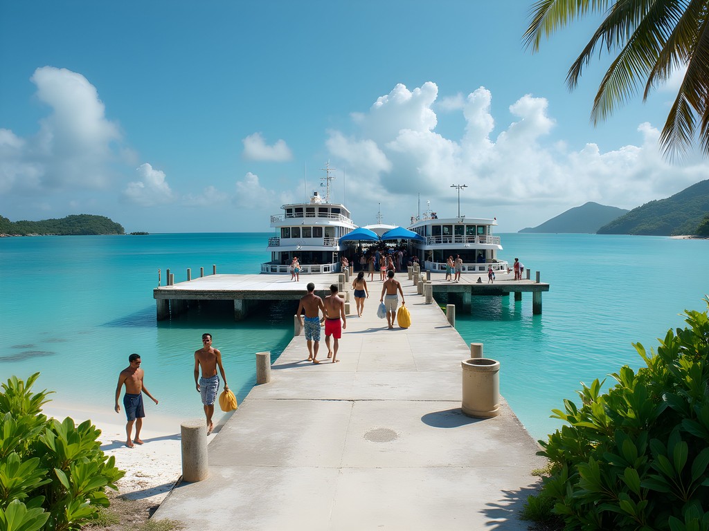 Ferry dock connecting Ebeye to Kwajalein with passengers disembarking