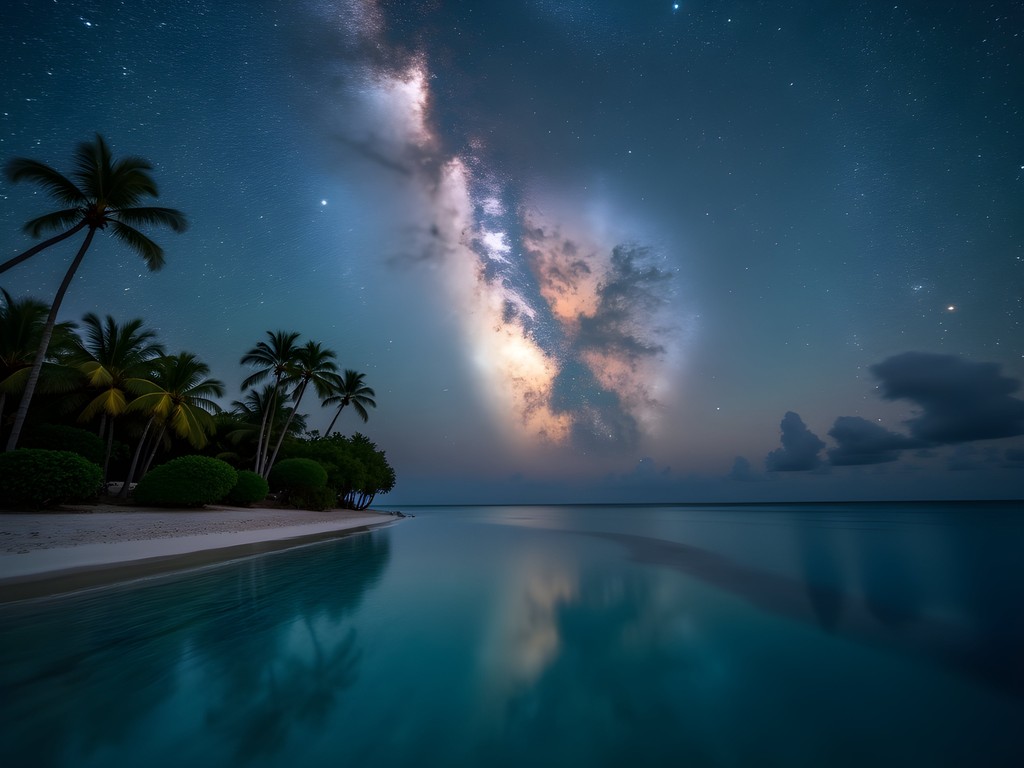 Milky Way arching over Ebeye lagoon at night