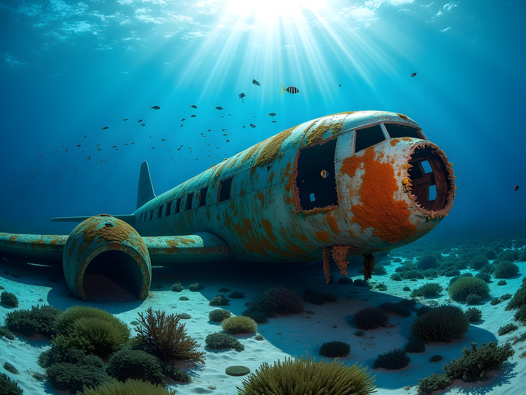 WWII aircraft wreck underwater near Ebeye with vibrant coral growth