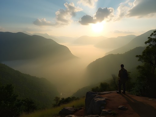 Solo traveler at Ella Rock summit overlooking Sri Lankan valleys