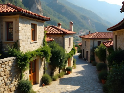 Traditional stone houses of Şirince village nestled in the hills near Ephesus