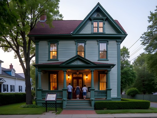 Historic Victorian exterior of the Lizzie Borden House museum in Fall River