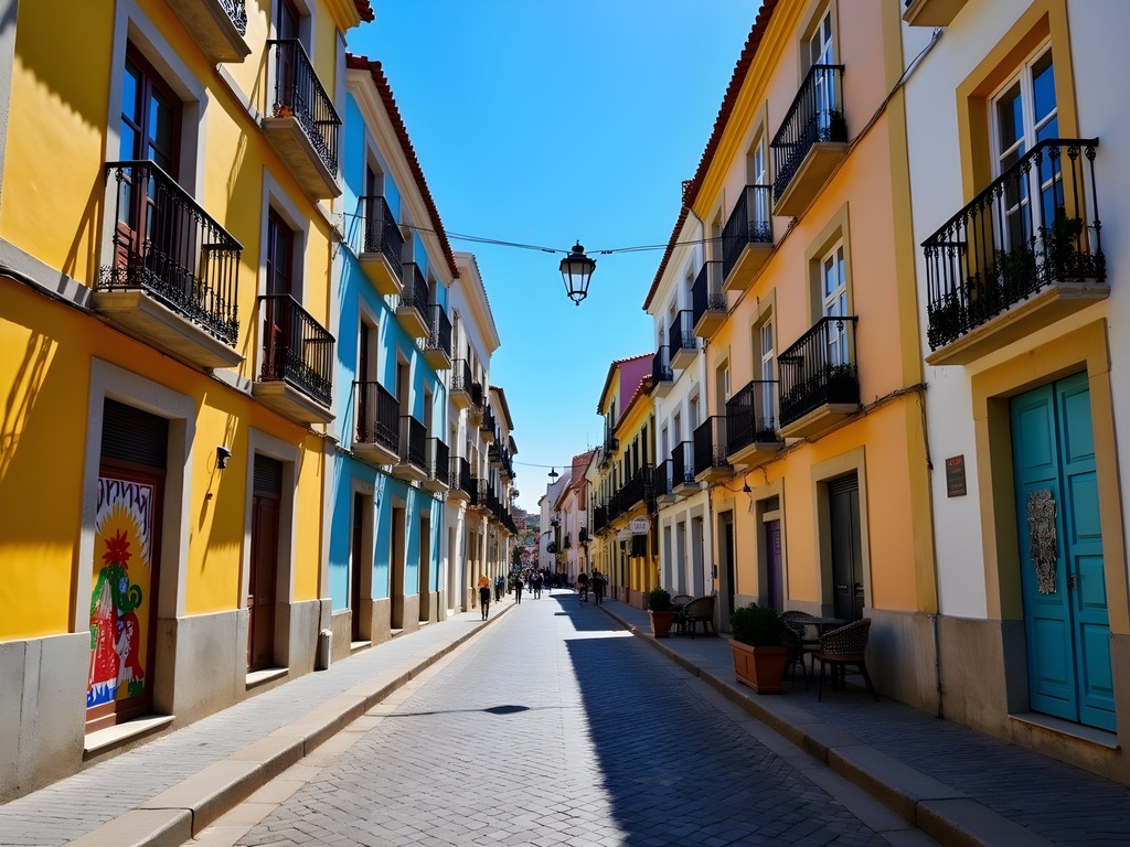 Colorful buildings and art-covered doors in Funchal's Old Town (Zona Velha)
