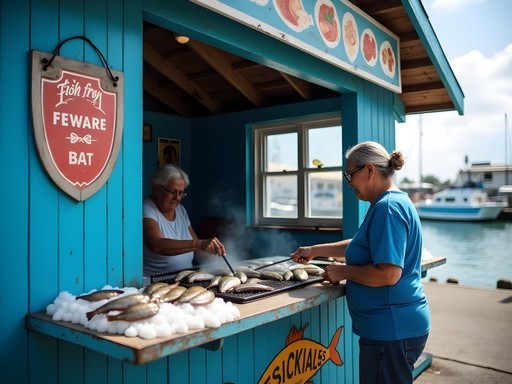 Local fish fry stand on George Town waterfront with fresh catch of the day