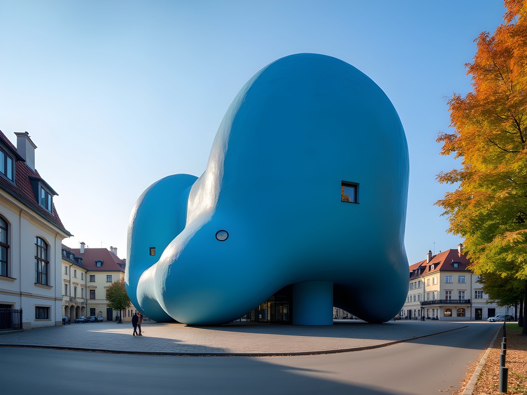 The distinctive blue blob-shaped Kunsthaus contemporary art museum in Graz