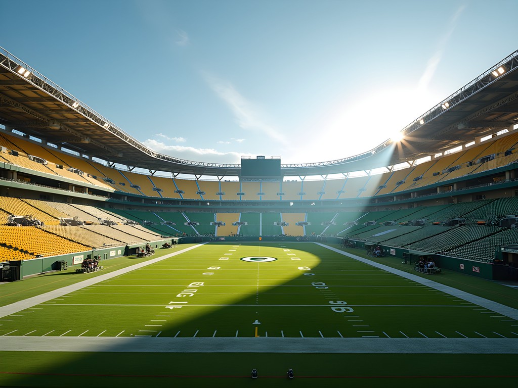 Empty Lambeau Field stadium during morning tour