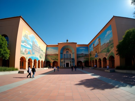 Colorful murals at the Forum building of Universidad de Concepción, Chile