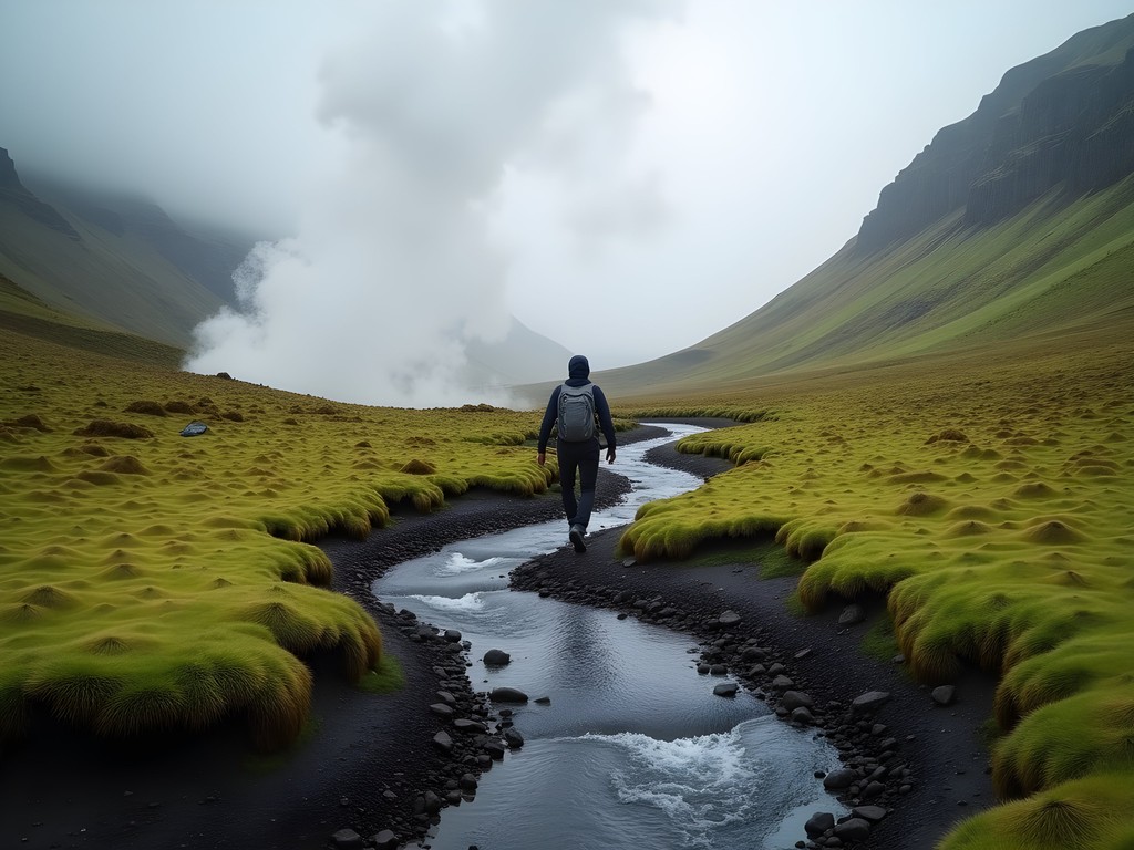 Steaming hot springs along the Reykjadalur hiking trail in Iceland