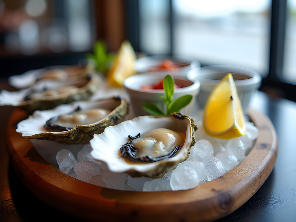 Fresh Bluff oysters being served at a local restaurant in Invercargill, New Zealand