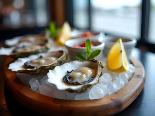Fresh Bluff oysters being served at a local restaurant in Invercargill, New Zealand