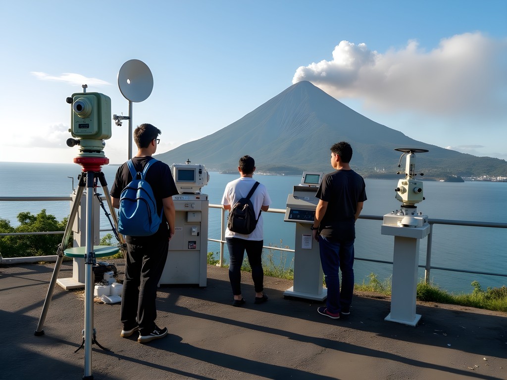 Volcanic monitoring equipment at Anak Krakatau observation point