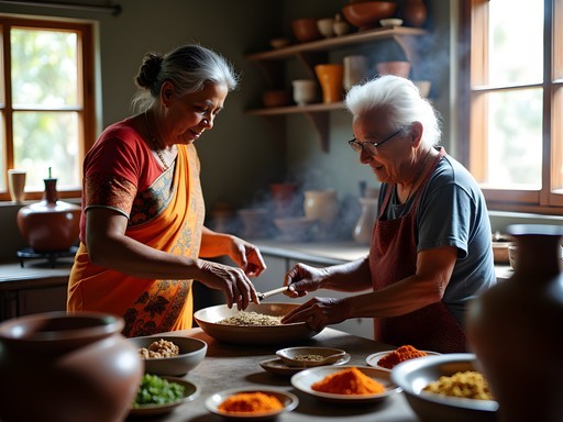 Learning traditional Sri Lankan cooking techniques in local home kitchen