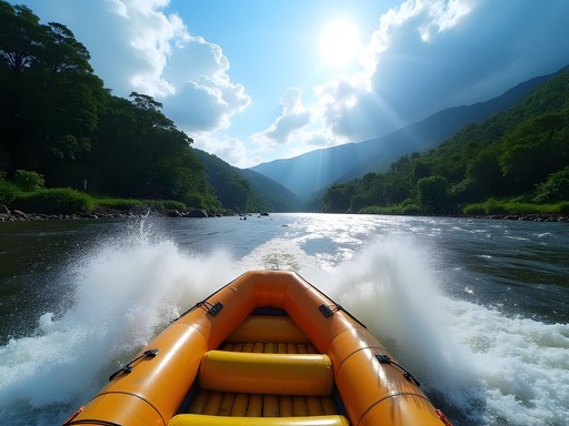 White water rafting on Mahaweli River with lush jungle shoreline
