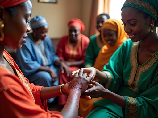 Women participating in traditional henna ceremony before a wedding in Kano